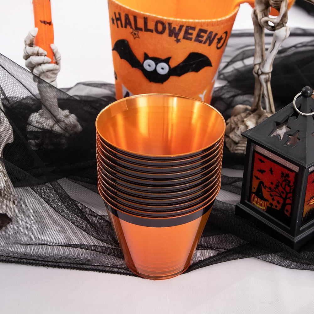 supernal 180 Pcs Orange and Black Halloween Plastic Dinnerware Set for 30