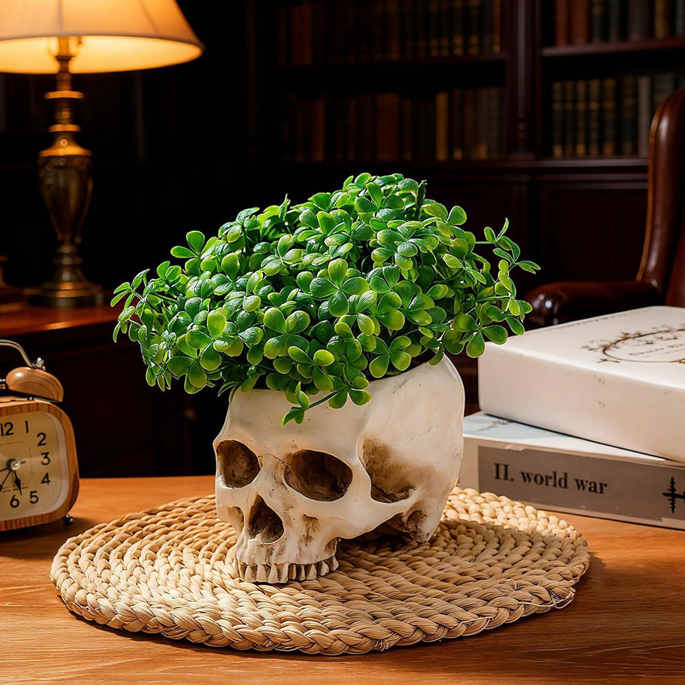 2 Pack Halloween Skull Planter, Antique White, Classic