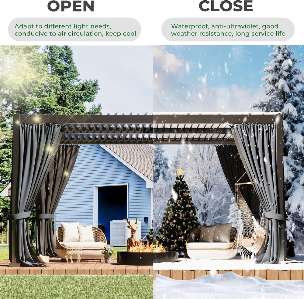 10×13 FT Aluminum Louvered Pergola,Outdoor Metal Pergola with Adjustable Wate...