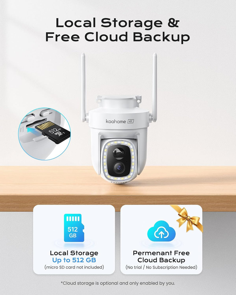 4K Solar Security Camera Outdoor Wireless,360° PTZ,No Subscription