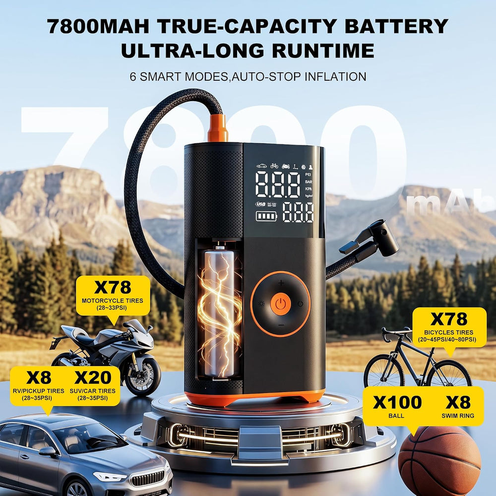 Tire Inflator Portable Air Compressor, 25 Cylinder 100W Fast Inflation 7800mA...