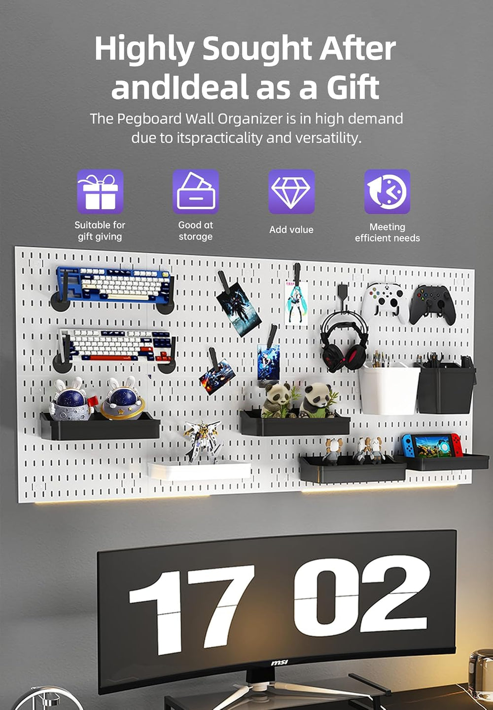 Pegboard Wall Organizer Kit, Modular Storage System, Black
