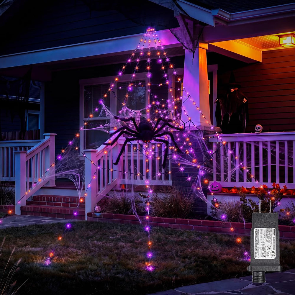 Brightown Halloween Decorations Outdoor, 312-LED Giant Spider Web Lights