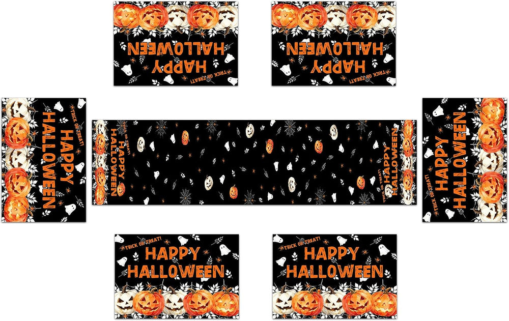 Happy Halloween Pumpkin Ghost Table Runner and Place Mats Set of 6 108 in