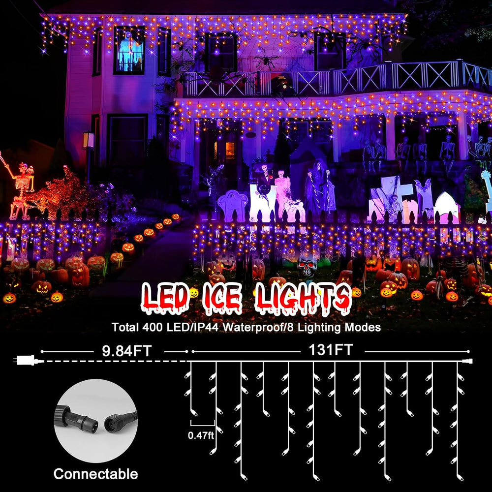 Hezbjiti 33FT 400 LED Orange Purple Halloween Lights Outdoor Decorations