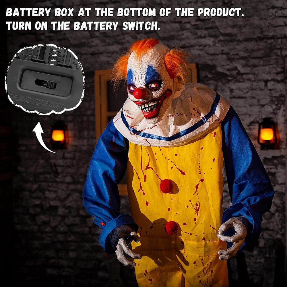 Halloween Animatronic 6ft Killer Clown Decorations, 72inch Animated Clown wit...