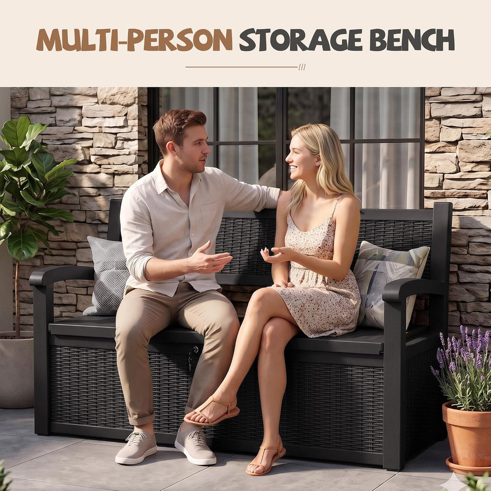 EFU Outdoor Bench Storage Deck Box,130 Gallon Waterproof Wicker