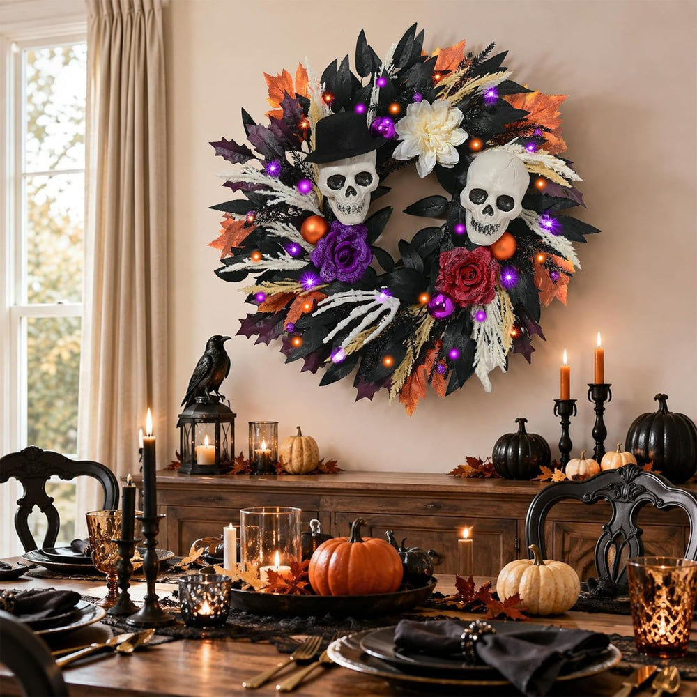 Waipfaru 2Pcs 24 Inch Halloween Wreath for Front Door Halloween Door Wreath