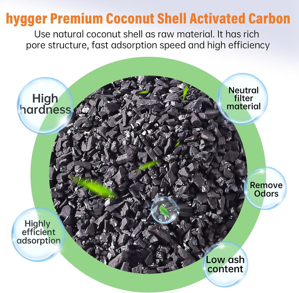 hygger Aquarium Activated Carbon, Premium Natural Coconut Shell Activated Cha...
