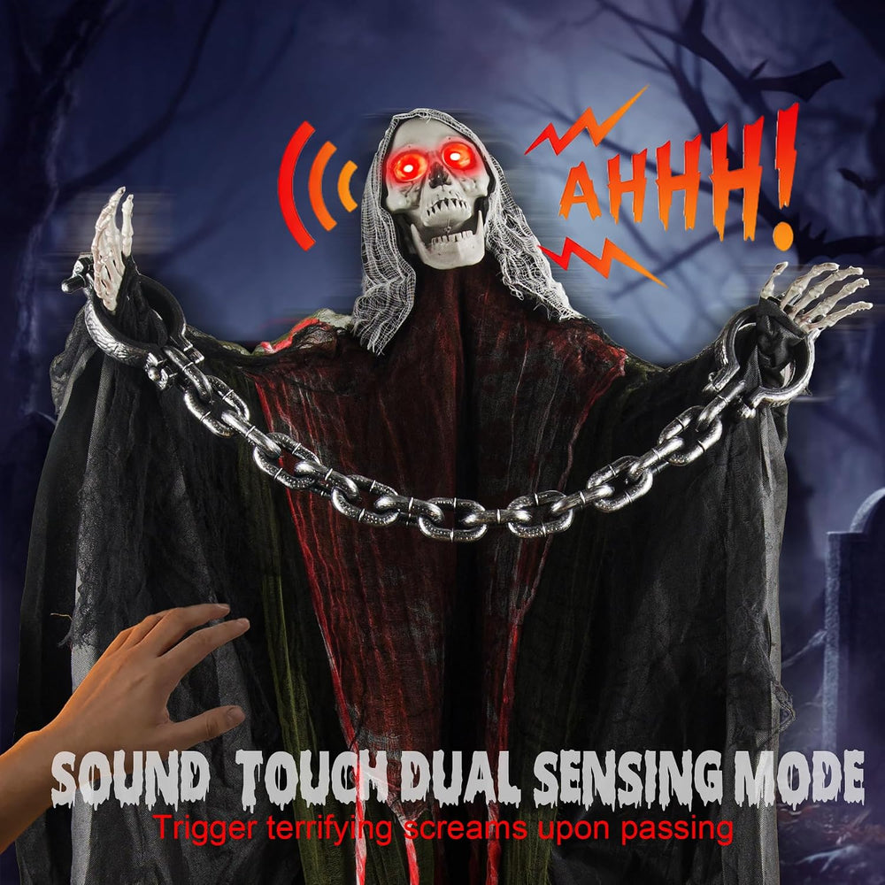 Halloween Skeleton With LED Red Glowing Eyes, Sound & Touch Activated Mot...