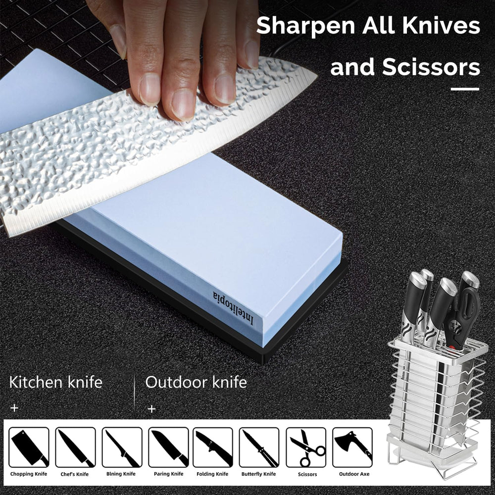 Intelitopia Complete Knife Sharpening Stone Set – Dual Grit Whetstone 400/100...