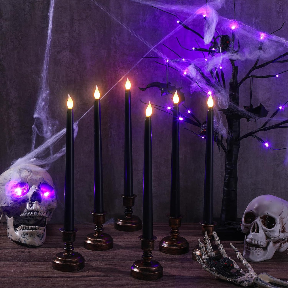 Retisee 24 Pcs 13" Black Halloween Flameless Candles with Base