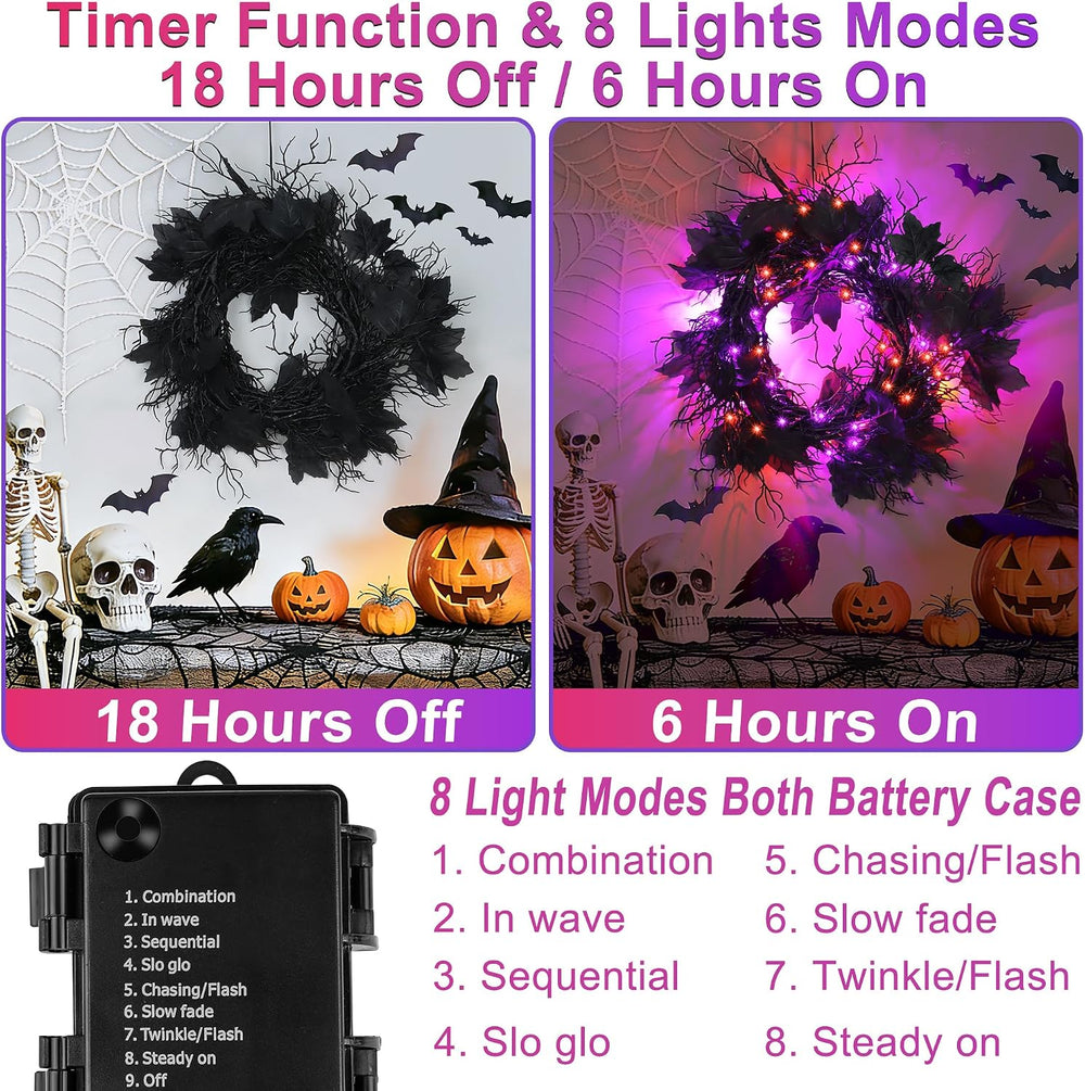 9 Ft 66 LED Willow Vine Twig Decor Black Halloween Garland with Orange Purple...