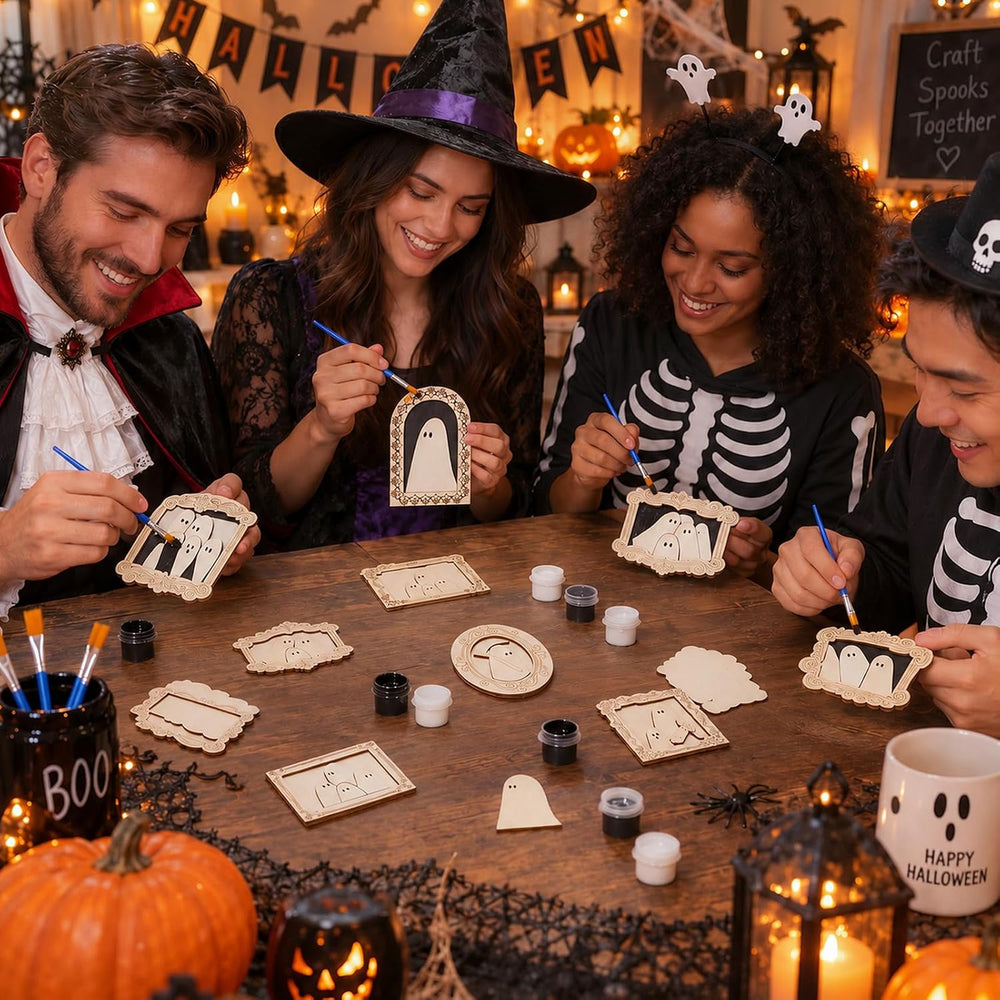 Simgoing 36 Set Adult Halloween Craft, Wood Ghost DIY Frame, Popular Style