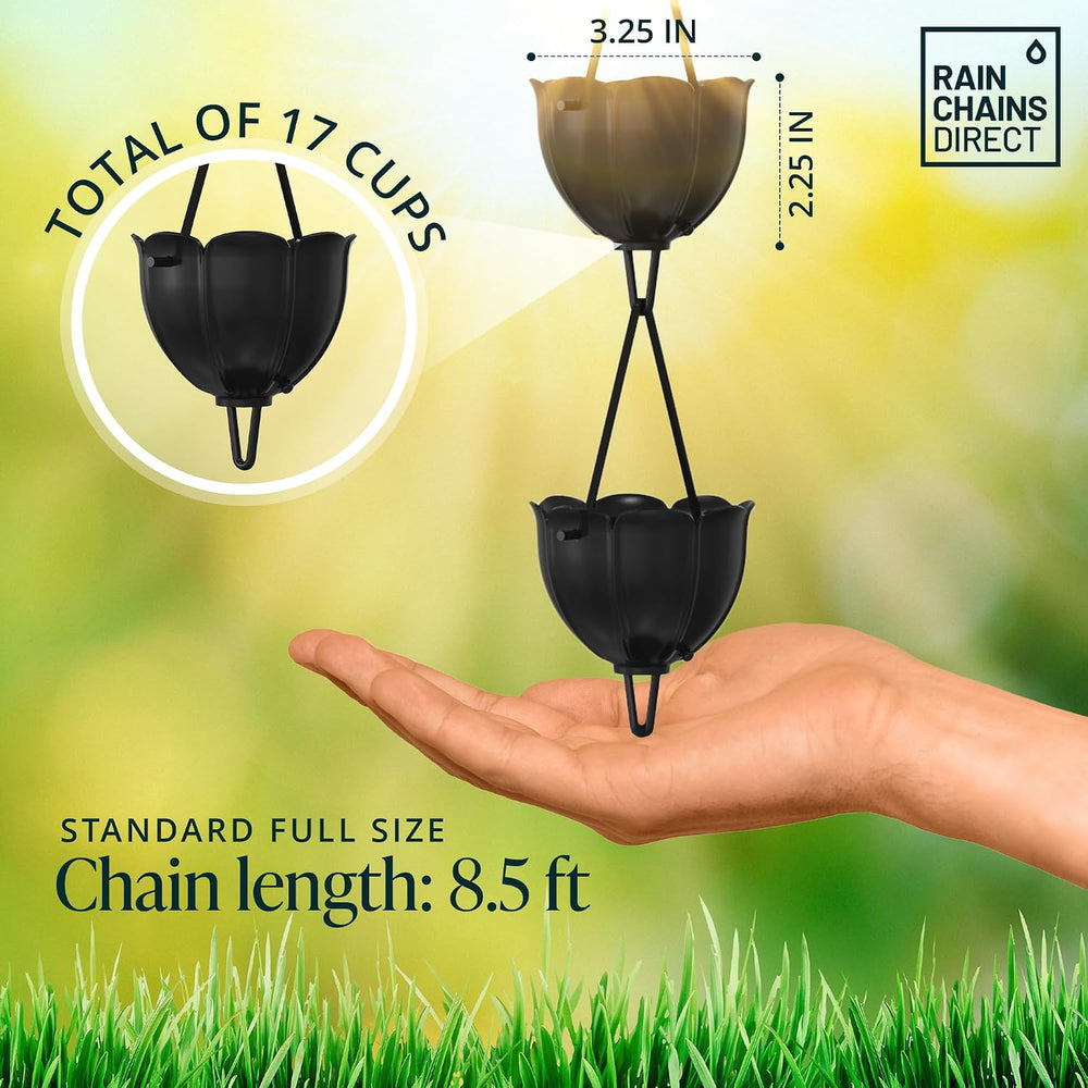 Rain Chains Direct - Tulip Rain Chain - 8.5 FT - Black Powder Coated Aluminum...