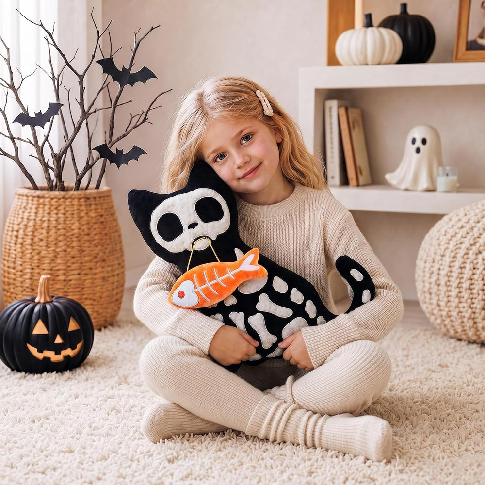 Bunny Chorus Halloween Decorations Plush Throw Pillow, Cute Black Cat Skeleto...