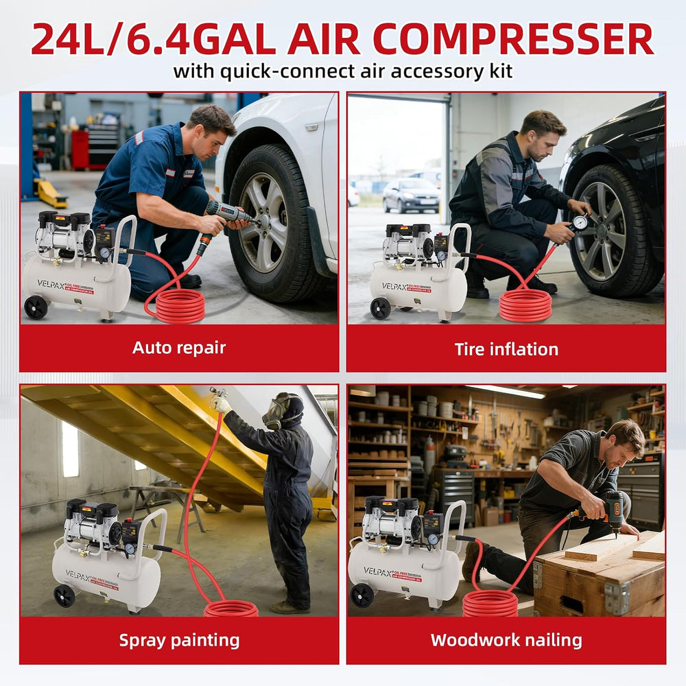 Ultra Quiet Air Compressor, Only 60dB, 6.4 Gallon Tank, Oil-Free, 110V/60Hz 2...