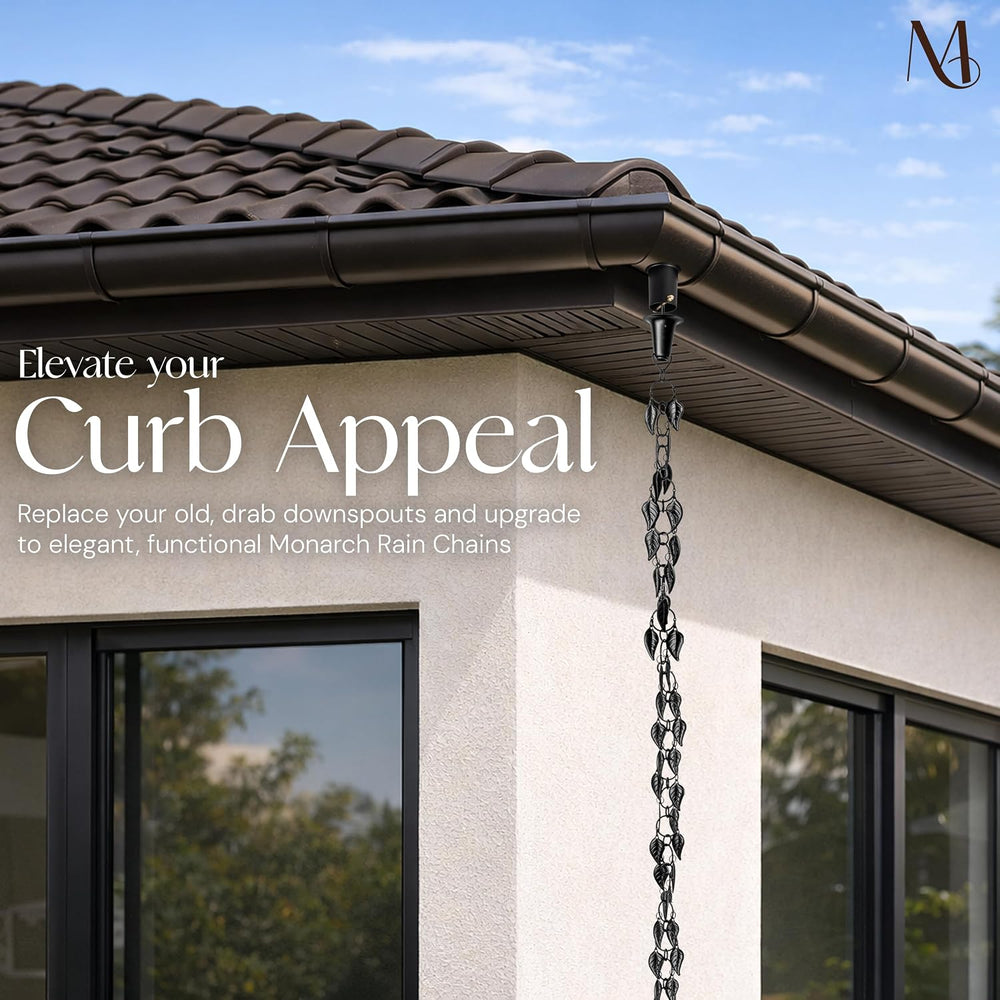 Monarch Rain Chains Aluminum Cascading Leaves Black Rain Chains for Gutters –...