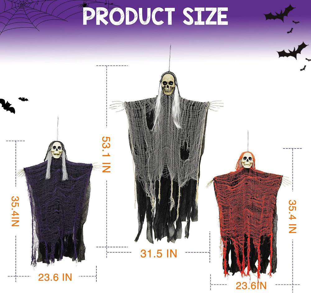 3 Pack Halloween Hanging Skeleton Ghost Decorations Grim Reapers