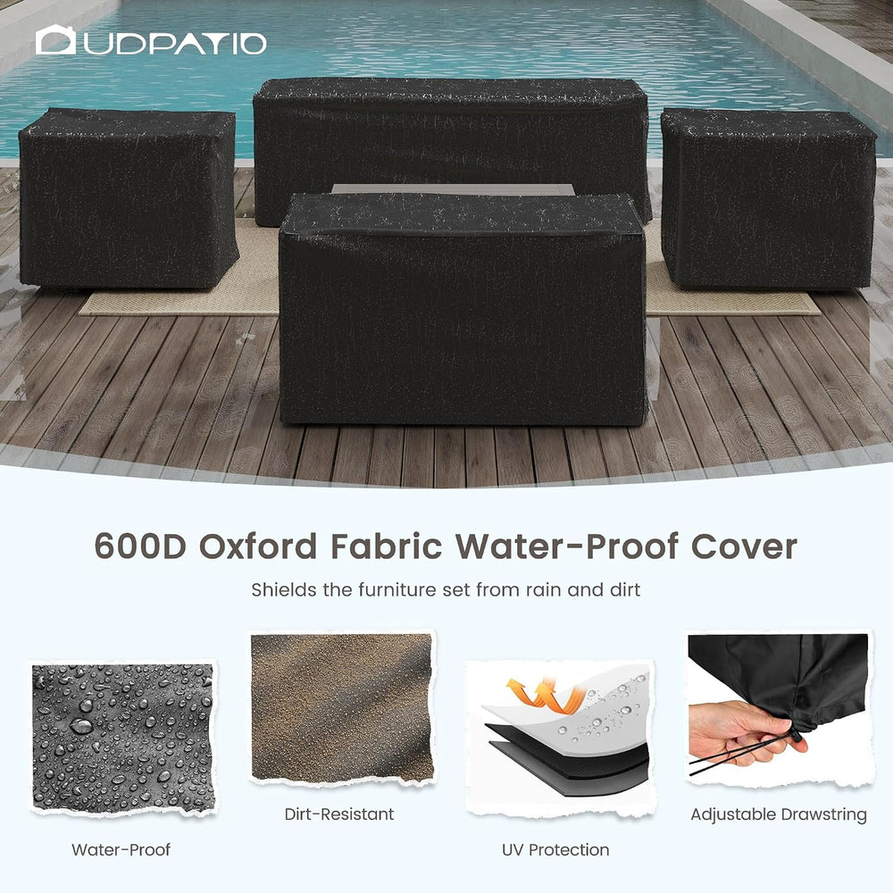 UDPATIO Aluminum Outdoor Patio Furniture Set Faux Wood Grain 5 Pcs Beige