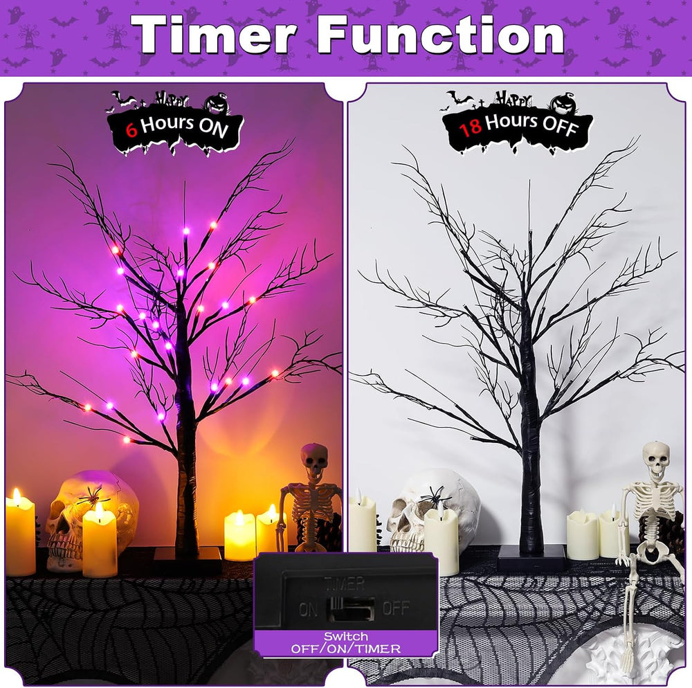 Halloween Decorations Indoor-2 Pack 24 Inch Lighted Black Halloween Tree