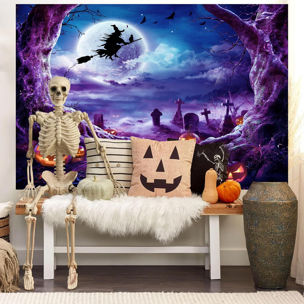Purple Halloween Cemetery Backdrop 10x8 FT Scary Full Moon Night Backdrops