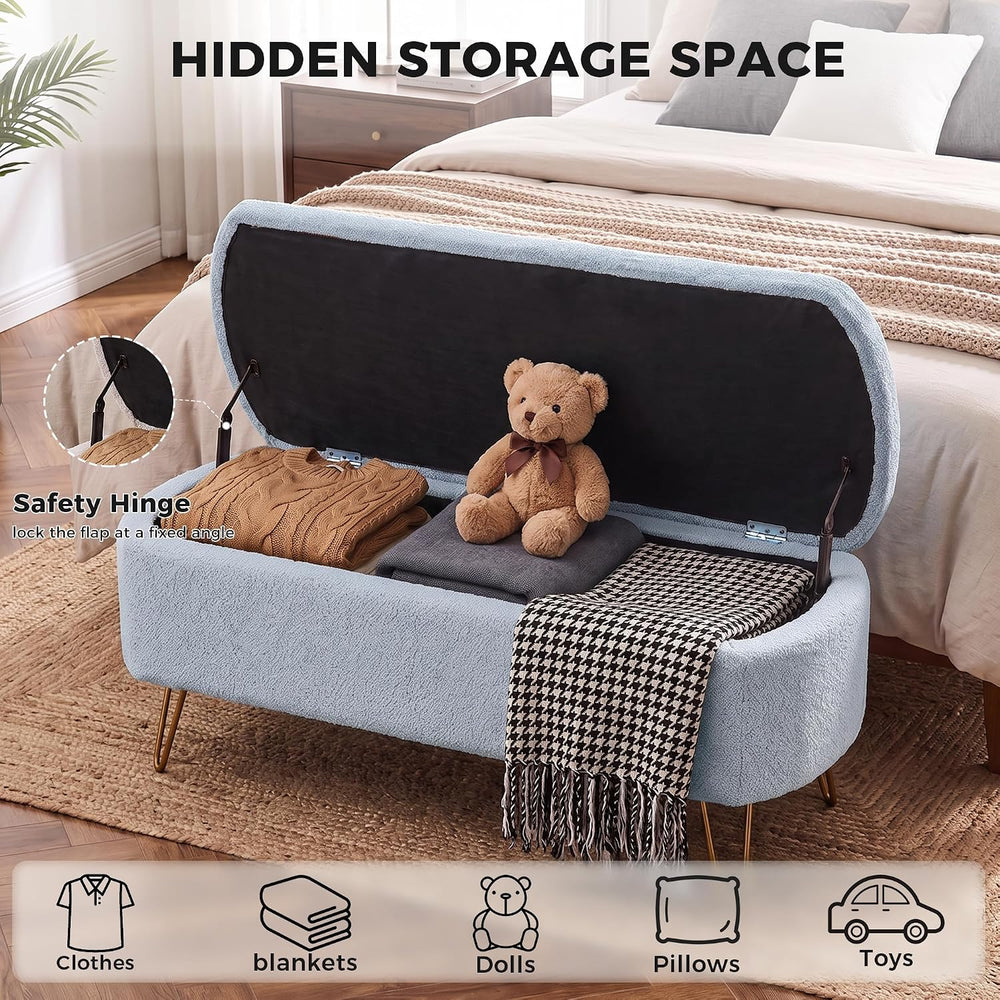 End of Bed Storage Bench for Bedroom, Small Boucle Storage Ottoman for Living...