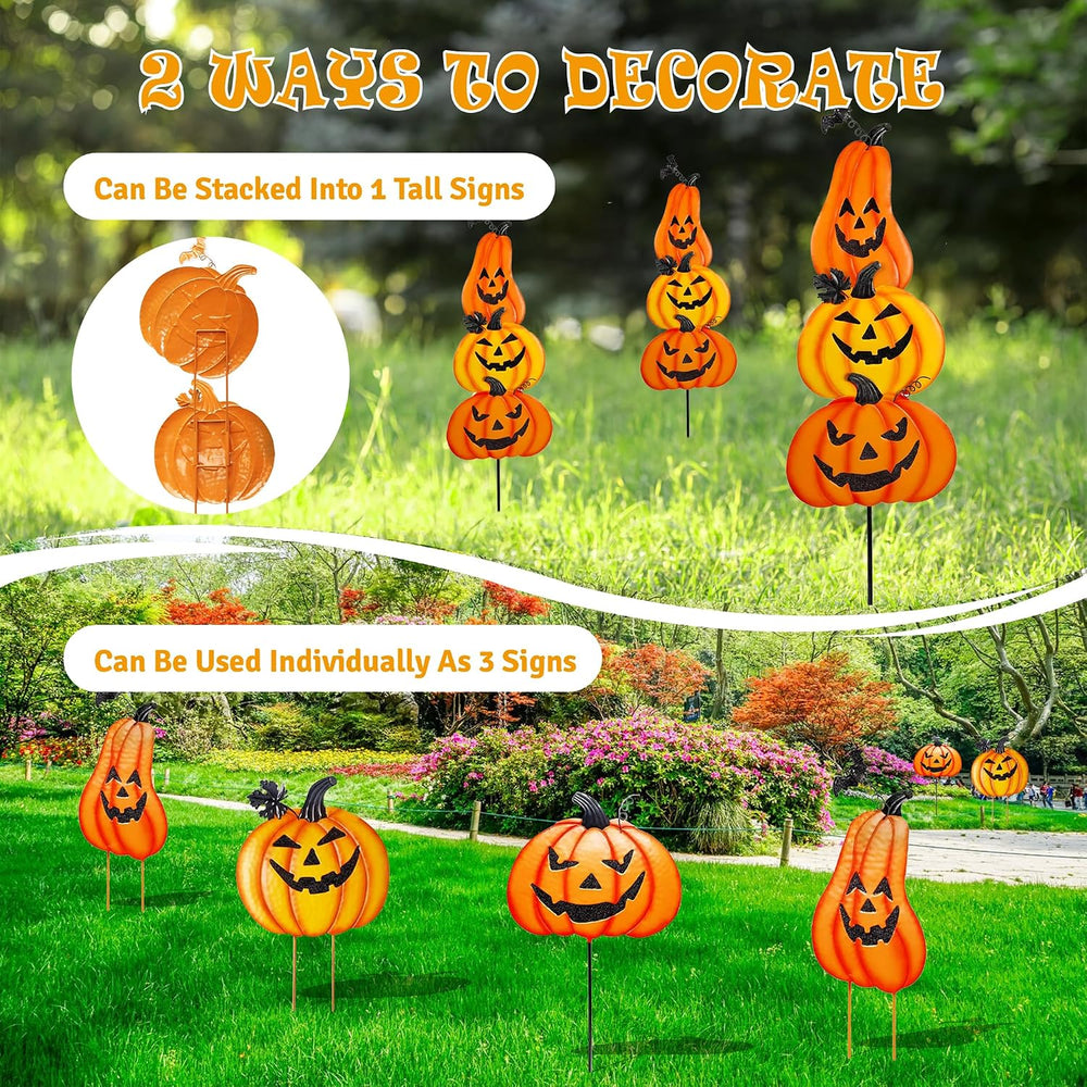 Halloween Metal Pumpkin Yard Stakes, Detachable and Stackable Pumpkin Signs G...