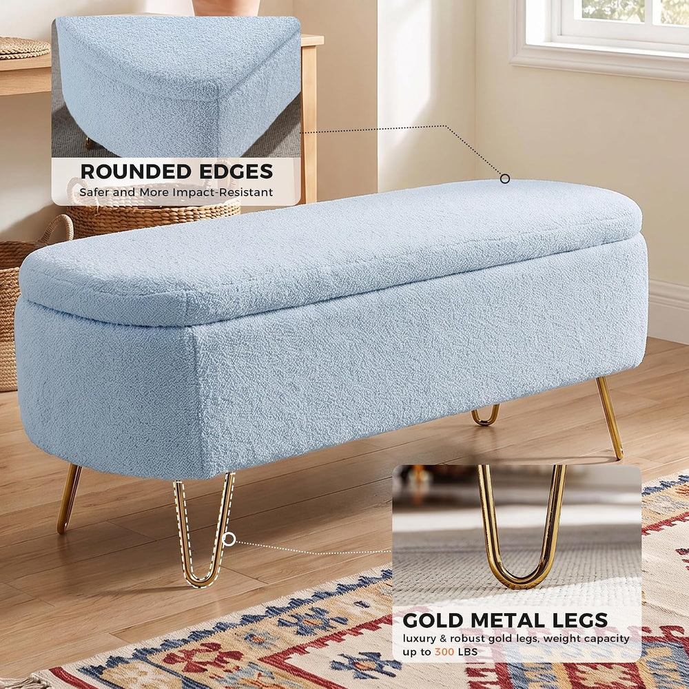 End of Bed Storage Bench for Bedroom, Small Boucle Storage Ottoman for Living...