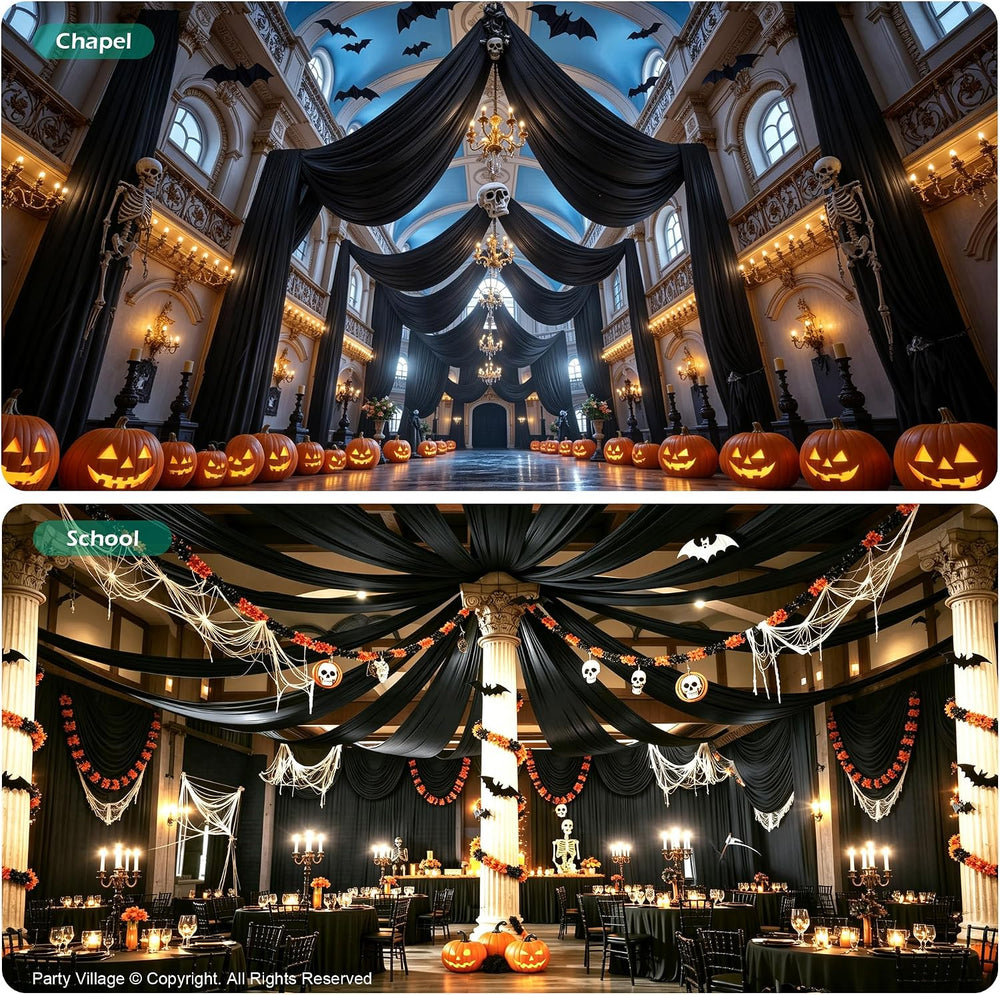2 Panels 5ft(W) x 20ft(L) Black Ceiling Drapes for Halloween Parties
