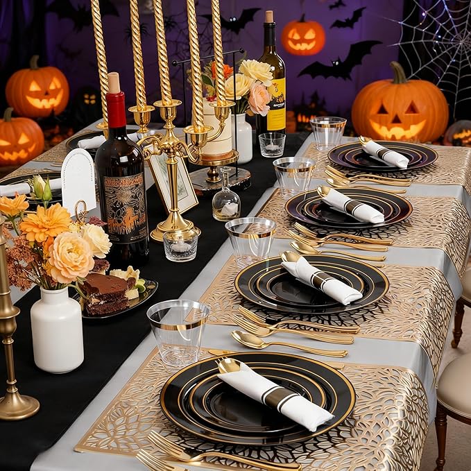 175PCS Black and Gold Plates - Black Disposable Plates for Party - 25Guests D...
