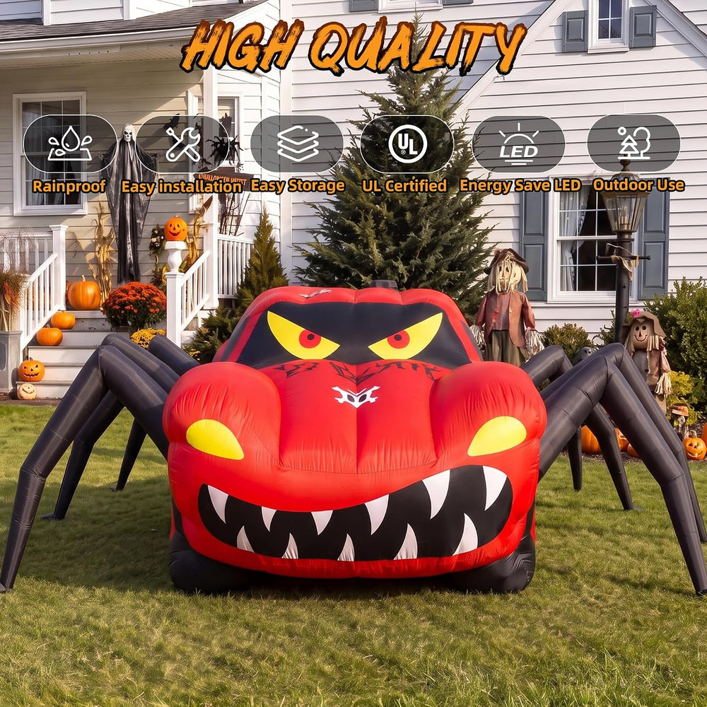 20FT Red Spider Car Halloween Inflatables Outdoor Decorations Built-in LEDs
