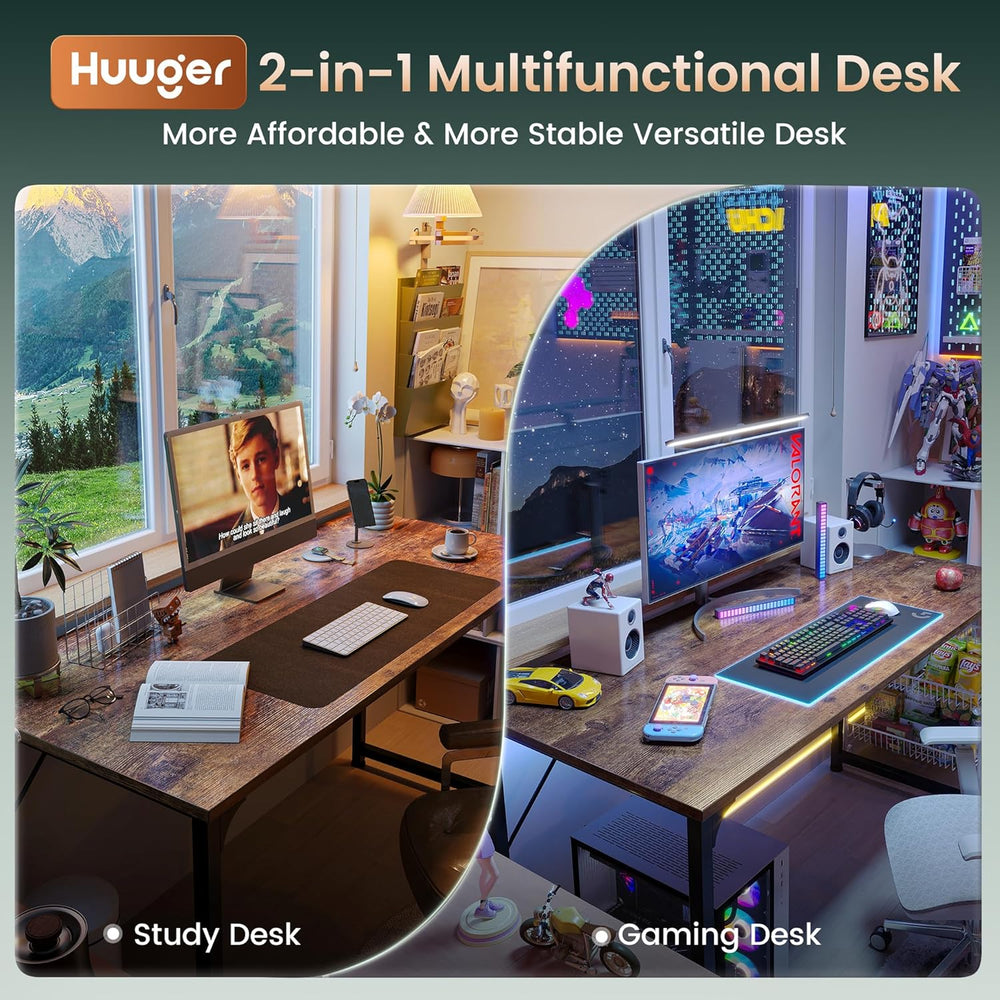 Huuger Computer Desk, 55 Inch Home Office Desk, Gaming Writing Work from Home...