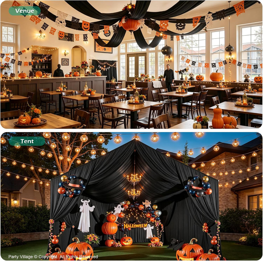 2 Panels 5ft(W) x 20ft(L) Black Ceiling Drapes for Halloween Parties