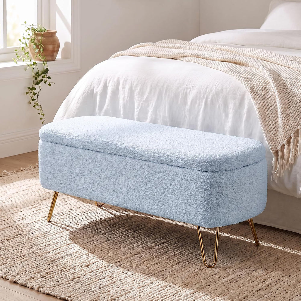 End of Bed Storage Bench for Bedroom, Small Boucle Storage Ottoman for Living...
