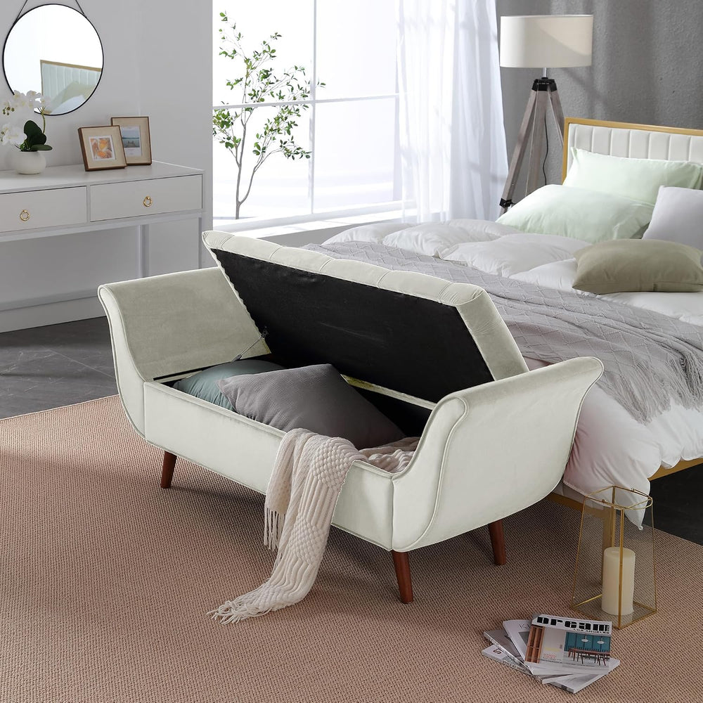 End of Bed Storage Bench for Bedroom, 65" King Size Velvet Storage Bench...