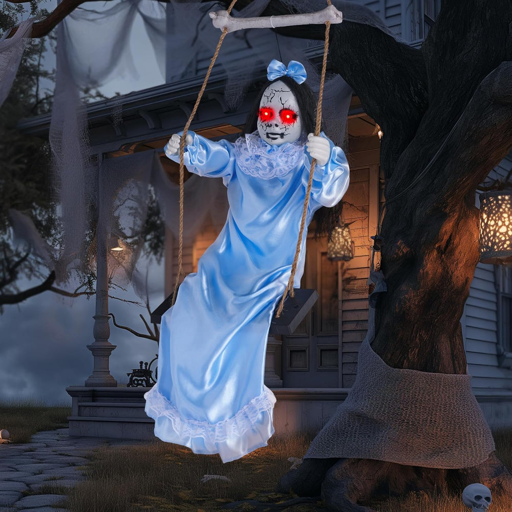 JOYIN 2 Pcs Hanging Ghosts Halloween Decorations Outdoor, 3ft Blue Swinging C...