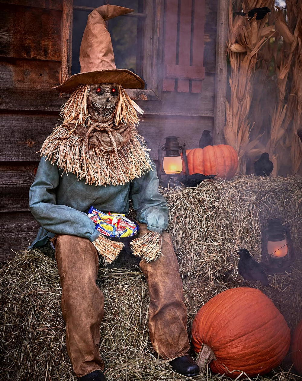 Spirit Halloween 4 Ft 6 In Scary Sitting Scarecrow Animatronic, Multicolor