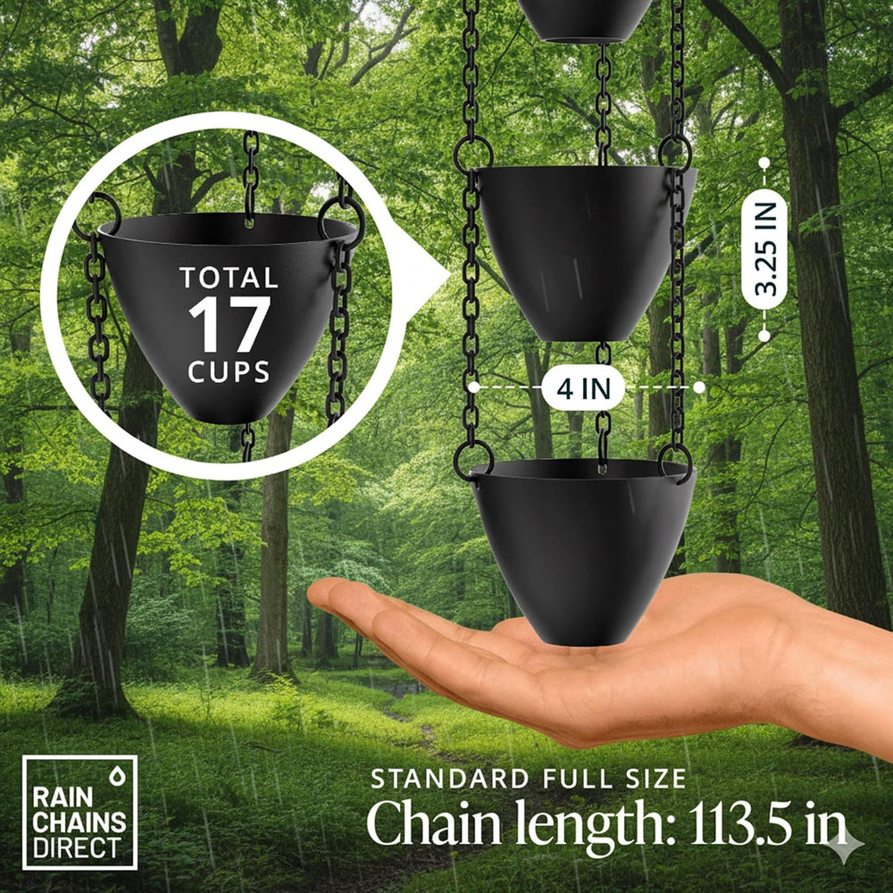 Rain Chains Direct Cascading Bowls Rain Chain - Heavy Rain Flow - for 8-10 Fo...