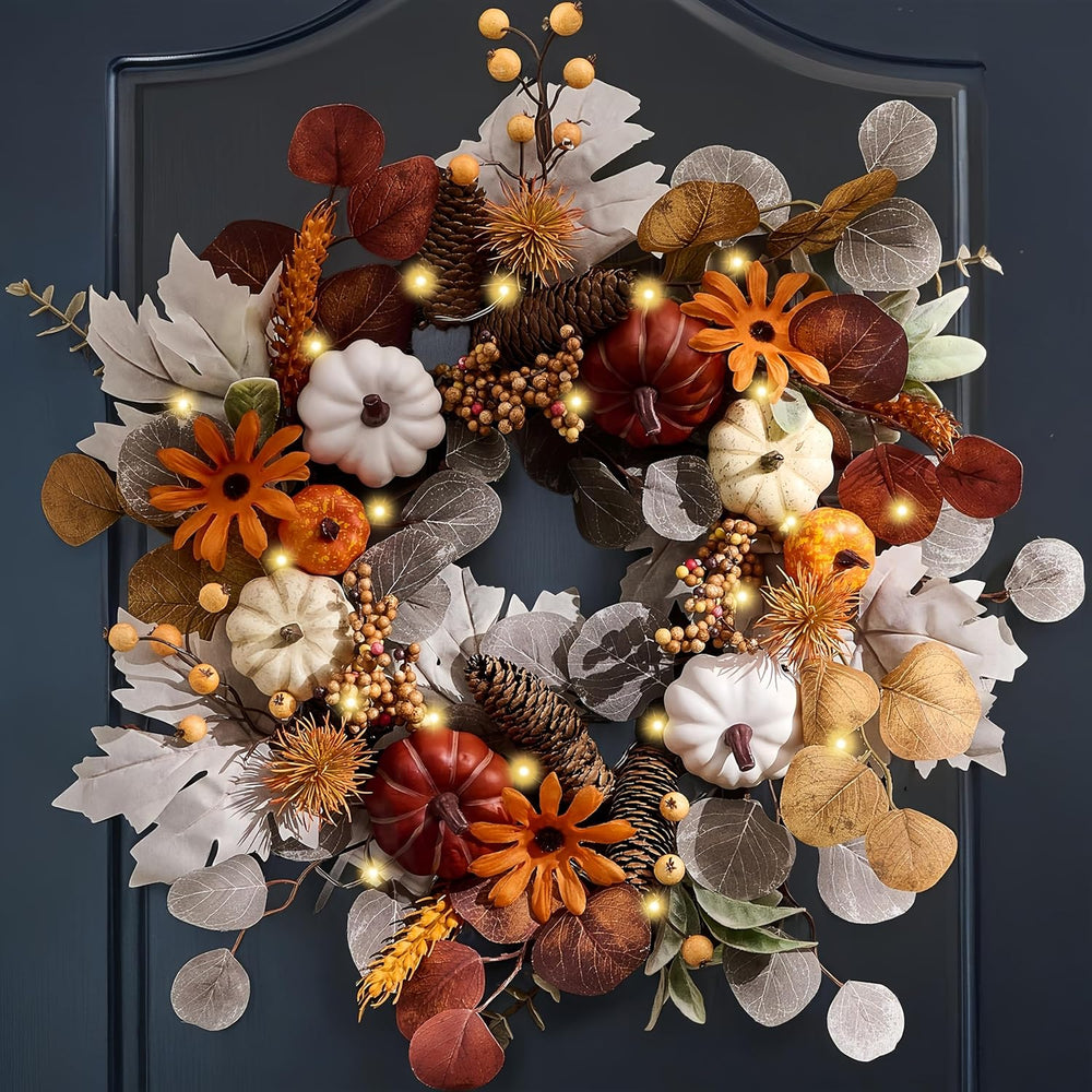 Valery Madelyn Fall Halloween Wreath with Lights for Front Door 18"
