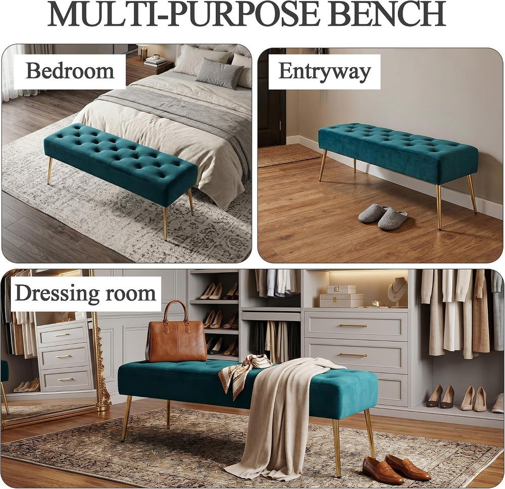 DUHOME Modern Velvet Bench Ottoman, Upholstered Bedroom Benches