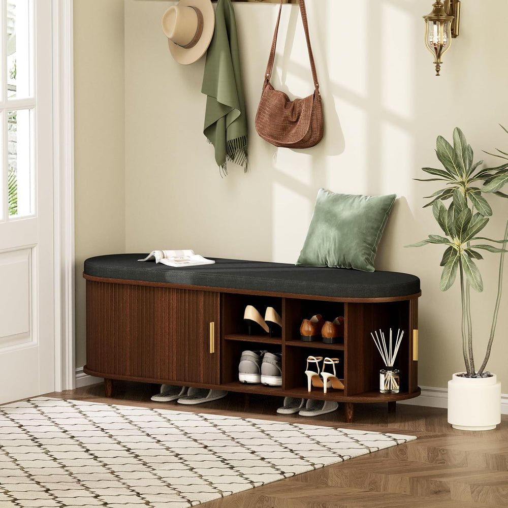 Entryway Bench with Storage: 51.2" Wooden Bedroom Shoe Bench with Thicke...