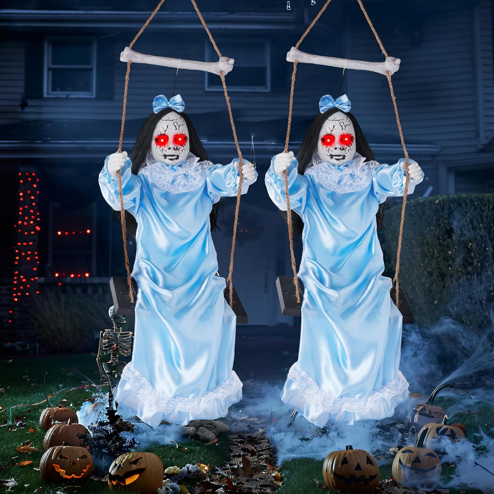 JOYIN 2 Pcs Hanging Ghosts Halloween Decorations Outdoor, 3ft Blue Swinging C...