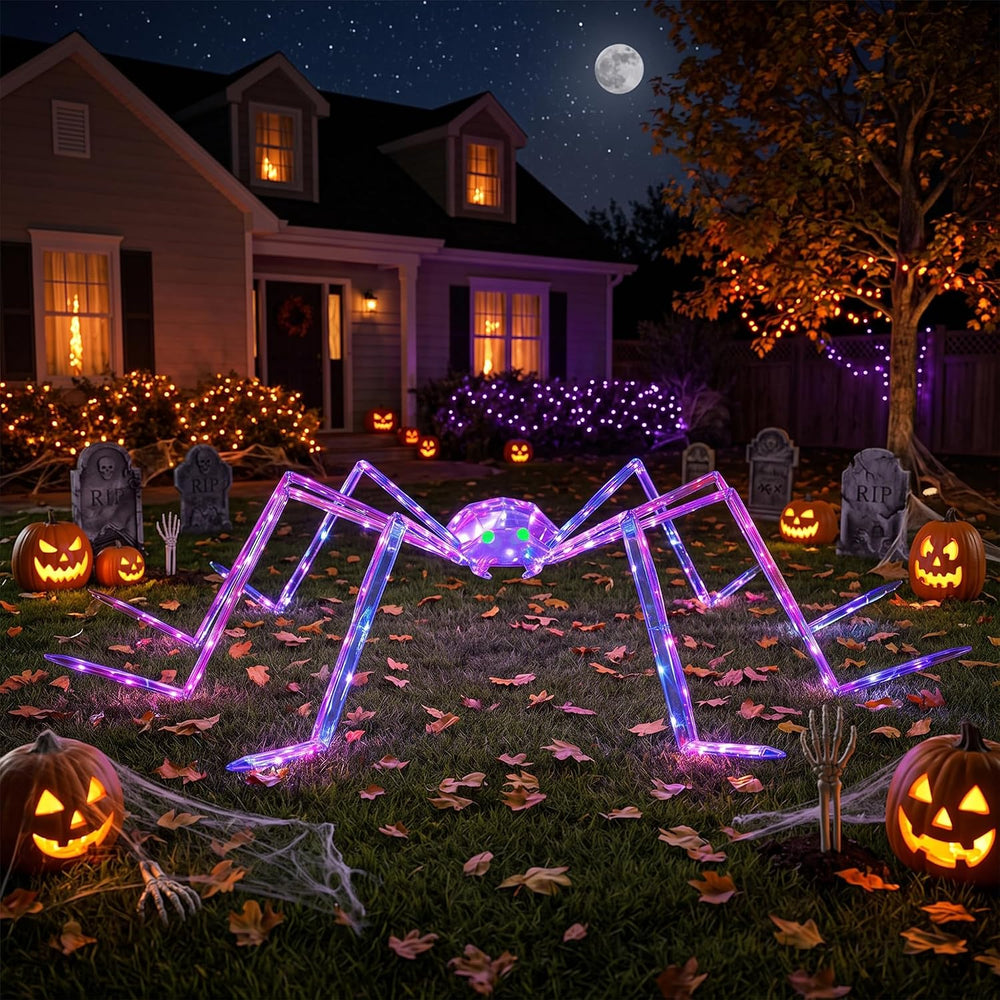 7FT Giant Halloween Spider Decorations Outdoor – Prismatic Iridescent Light-U...