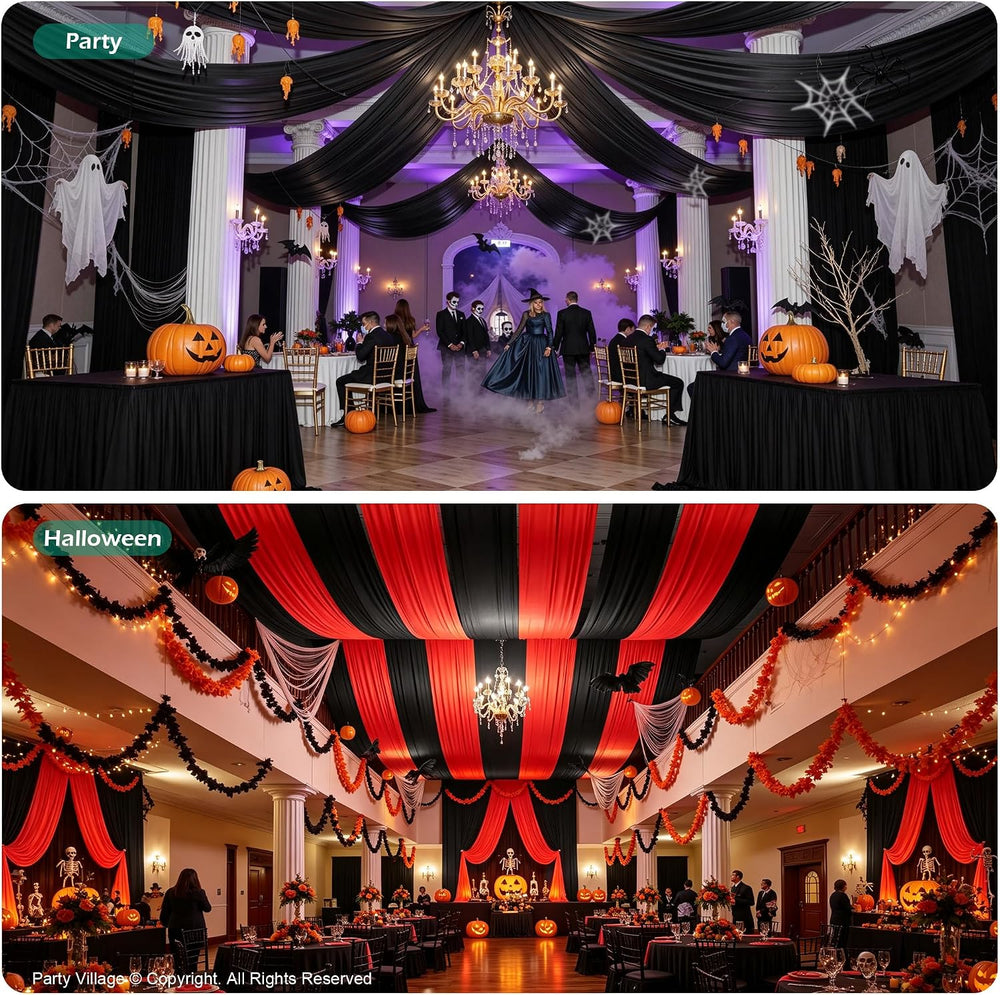 2 Panels 5ft(W) x 20ft(L) Black Ceiling Drapes for Halloween Parties