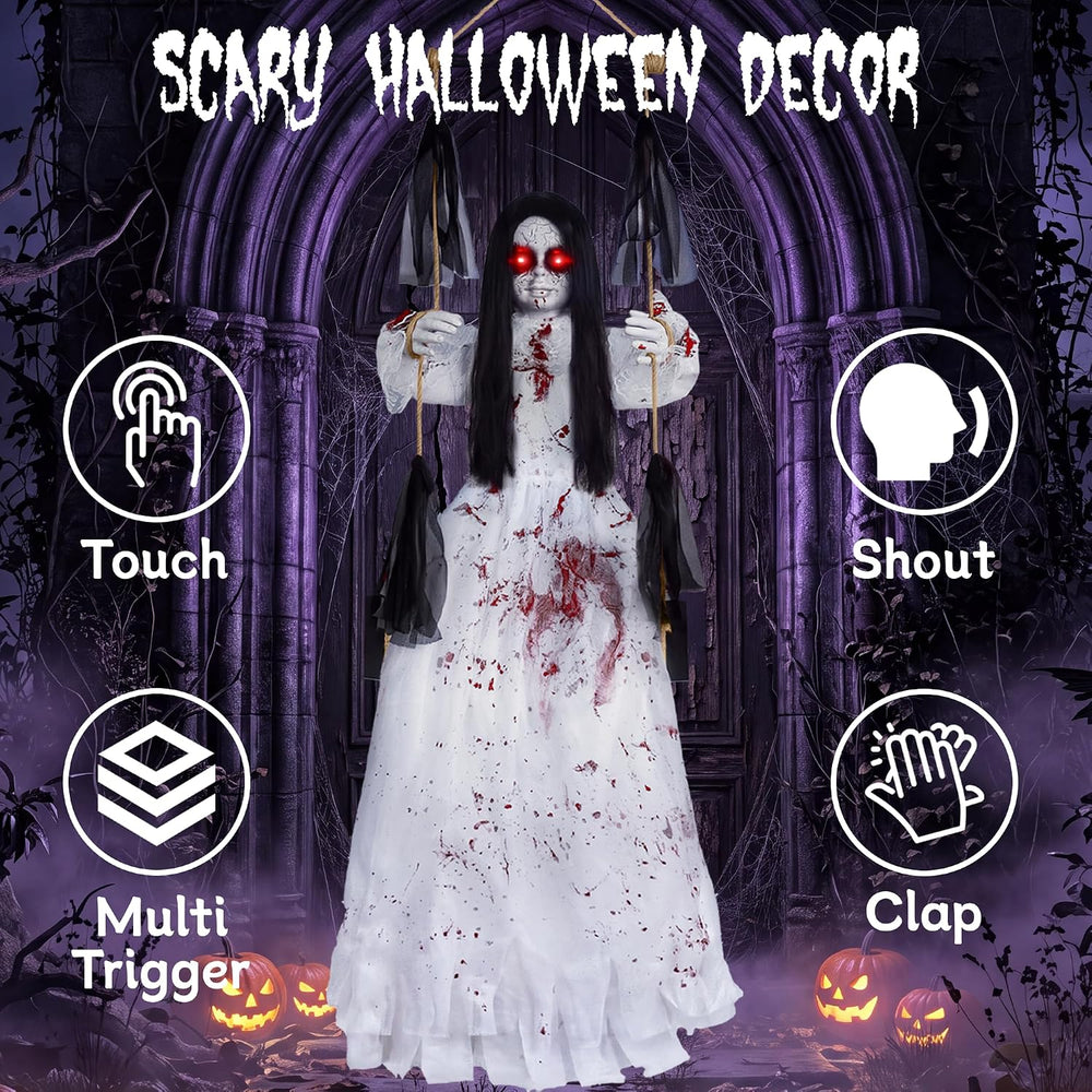 Halloween Decorations Outdoor, Scary Hanging Swinging Girl Props Sound & ...