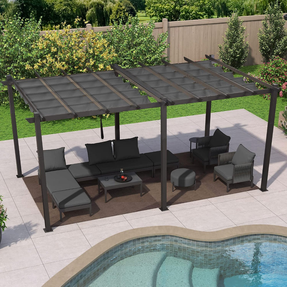 PURPLE LEAF Outdoor Pergola 12' X 18' Retractable Canopy Aluminum, Gray