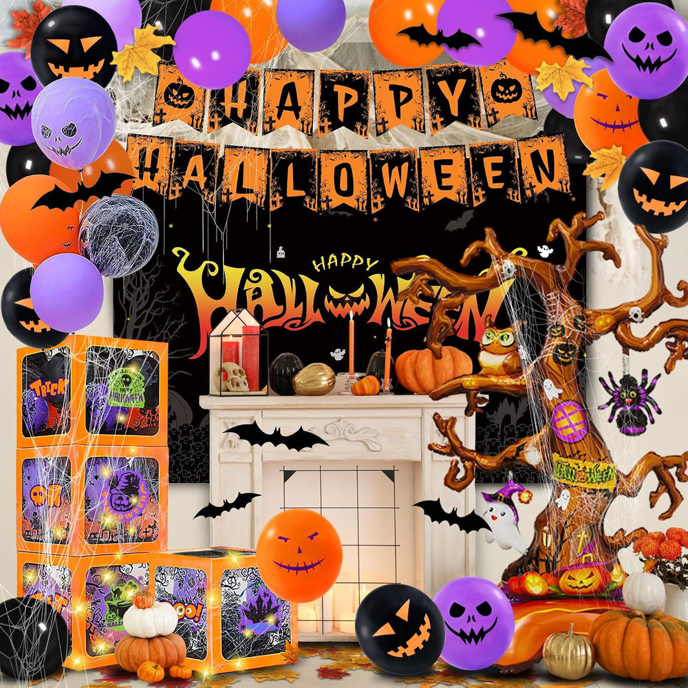 Halloween Party Decorations Kit,4 Pcs Outdoor Indoor Boxes with LED Light Str...
