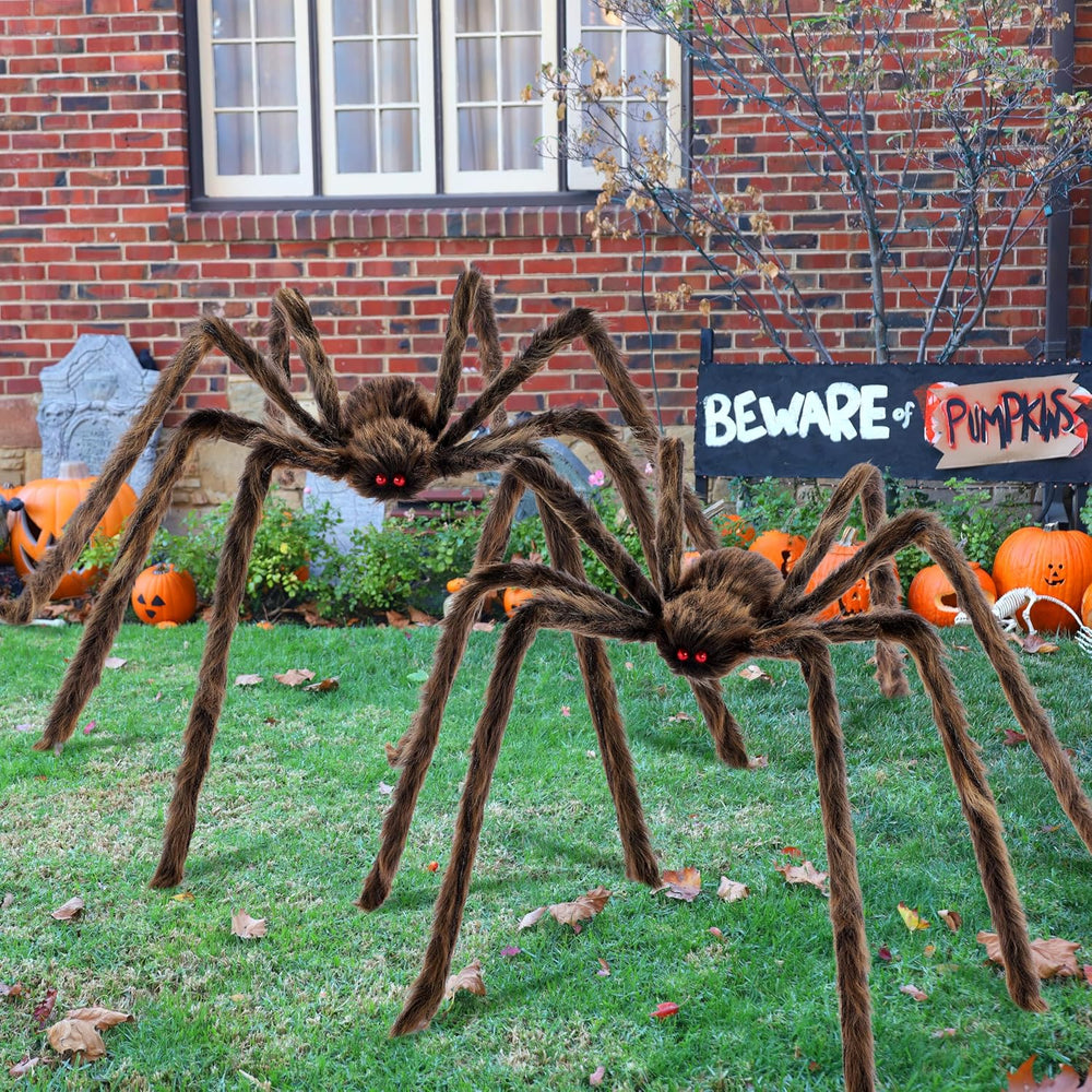 JOYIN 2 Pack 5 Ft Halloween Outdoor Decorations Hairy Brown Spider, Scary Fak...