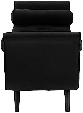 Velvet Storage Bench 65" Tufted End of Bed Ottoman with 2 Pillows (Black)
